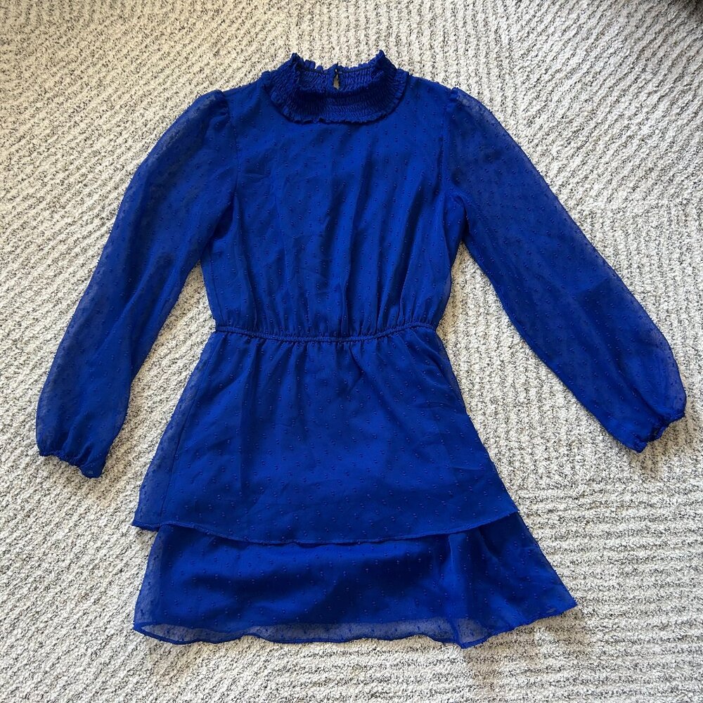 Long Sleeve Polka-Dot Blue Dress!